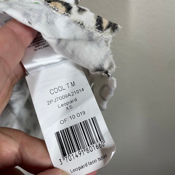 Cool TM XS Leopard Lace T-Shirt White Cotton Flower Applique Short Sleeves - Picture 6 of 11